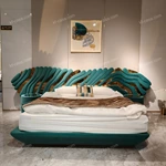 Teal Velvet Wave Bed Inspired by Green Apple Design with Matching bedside table